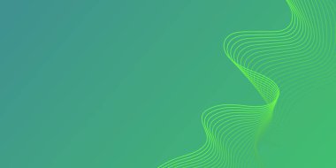 Yeşil kıvrımlı dalga arkaplanı. Akış hareketi çizgileri. Sunum, web sitesi, afiş, reklam, poster için akıcı düz dalga çizgileri ile basit iş yeşil arkaplan.