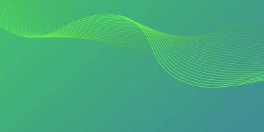 Yeşil kıvrımlı dalga arkaplanı. Akış hareketi çizgileri. Sunum, web sitesi, afiş, reklam, poster için akıcı düz dalga çizgileri ile basit iş yeşil arkaplan.