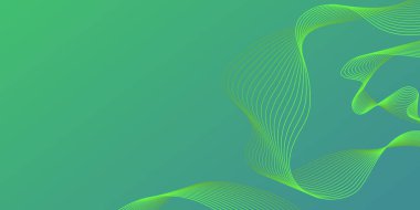 Yeşil kıvrımlı dalga arkaplanı. Akış hareketi çizgileri. Sunum, web sitesi, afiş, reklam, poster için akıcı düz dalga çizgileri ile basit iş yeşil arkaplan.