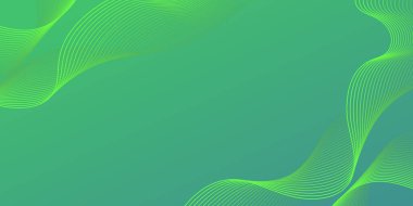 Yeşil kıvrımlı dalga arkaplanı. Akış hareketi çizgileri. Sunum, web sitesi, afiş, reklam, poster için akıcı düz dalga çizgileri ile basit iş yeşil arkaplan.