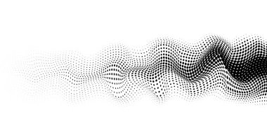 Siyah yarım tonlu, soyut bir arkaplan. Teknoloji yarım tonluk ağ dalga arkaplanı. İş, sunum, büyük veriler, broşürler için noktalar ızgara dijital tasarım.