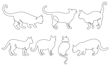 Cats Set in Continuous One Line çizim stili. Yaratıcı Taslak Kedi Simgeleri Ayarlandı. Şirin Kediler Minimalist Konferans Sanatı