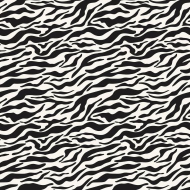 Zebra Yazdırma Tekstil, Kumaş ve Ambalaj Kağıdı için Kusursuz Desen Tasarımı. Tek renkli zebra derisi desenli. Siyah ve beyaz