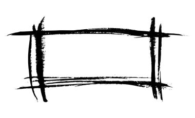 El çizimi grunge siyah dikdörtgen çerçeve. Fırça darbesi ile boyanmış dikdörtgen kutu beyaz arka planda izole edilmiş. Vektör illüstrasyonu