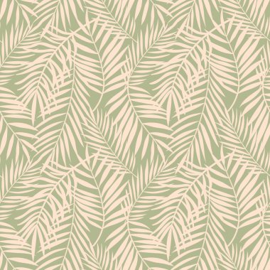 Palmiye ağaçlarının dalları pürüzsüz. Palmiye ya da hindistan cevizi yapraklı tropik bir model. Vektör illüstrasyonu