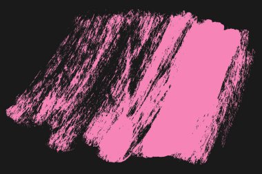Büyük Grunge Kalın Pembe Fırça Vuruşu Kara Arkaplanda izole edildi. Sunumlar, kapaklar, reklamlar, web siteleri, posterler, kartlar için modern boya lekesi dokusu. Vektör illüstrasyonu