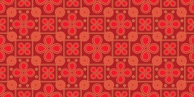 Çiçekli Çin Yeni Yılı Geleneksel Kusursuz Deseni. Vektör Lüks Mutlu Çin Yeni Yılı şablonu, kırmızı ve altın renkler. Pankart, satış reklamları, poster, ambalaj ambalajı için ay Çin deseni