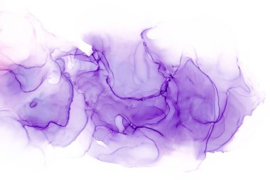Mor alkollü mürekkep dokusu. Yaratıcı sıvı mermer dokusu, mor sıvı suluboya arka plan. Kağıda elle boyanmış. Alkol lekesi akışı