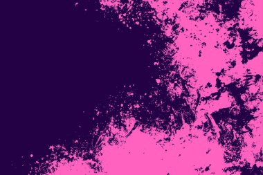 Mor arka planda Grunge pembe dokusu. Sıcak neon pembe grunge arka plan. Modern kentsel pankart tasarımı. Vektör illüstrasyonu