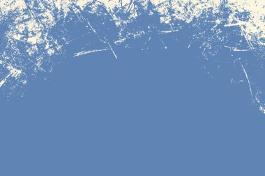 Mavi ve beyaz grunge arka plan. Üzüntü, çizik çizgileriyle örtülmüş kabataslak dokuyu yıpratmış. Beyaz boya lekeli Grunge çerçeve tasarımı. 