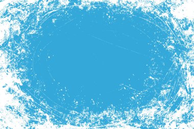 Mavi ve beyaz grunge arka plan. Üzüntü, çizik çizgileriyle örtülmüş kabataslak dokuyu yıpratmış. Beyaz boya lekeli Grunge çerçeve tasarımı. 