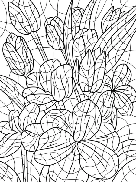 Boeket Bloemen Tulpen Gezet Volwassen Antistress Kleurplaat Met Doodle Zentangle — Stockfoto