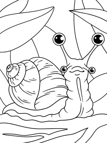 Four eyed snail in the grass. Children picture coloring, black stroke, white background. Raster illustration
