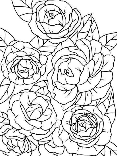 Roses Flowers Floral Pattern Background Raster Artwork Coloring Book Page — Stock Photo, Image