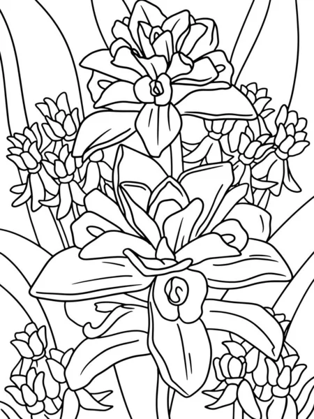 Ramo Para Colorear Flores Exóticas Ilustración Dibujada Mano Niños Imagen — Vector de stock