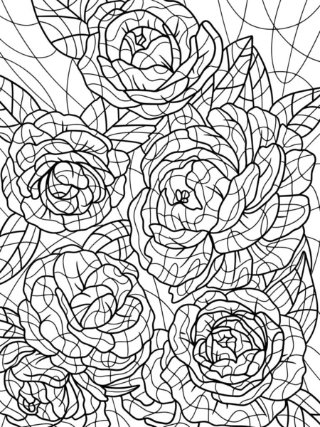 Rózsa Virágok Virágmintás Háttér Szabadkézi Vázlat Felnőtt Antistress Színező Oldal — Stock Vector
