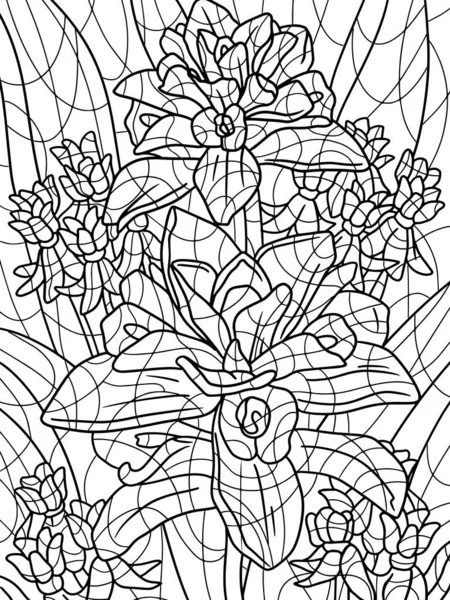 Ramo Para Colorear Flores Exóticas Ilustración Dibujada Mano Bosquejo Mano — Vector de stock