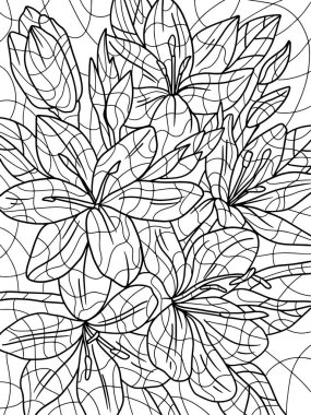 Bahar çiçekleri. Karalama ve zamazingo elementleriyle yetişkin anti-stres boyama sayfası için serbest çizim. Boyama kitabı raster illüstrasyonu.