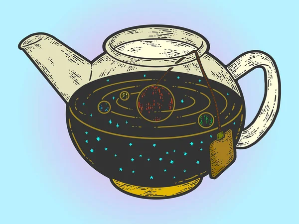 Illusion Universe Brewing Teapot Sketch Scratch Board Imitation Color — Stock Photo, Image
