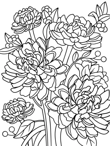 Букет Цветочных Пионов Детская Раскраска Растровая Иллюстрация — стоковое фото