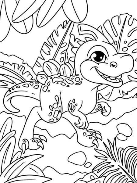 Joven Tiranosaurio Héroe Divertido Trópicos Forestales Fondo Libro Para Colorear — Foto de Stock