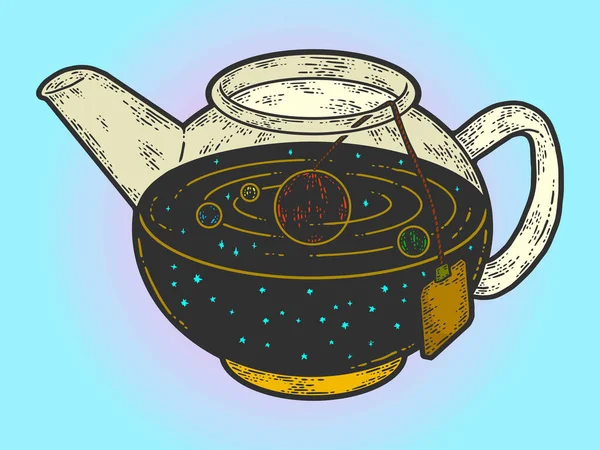 Ilusão Universo Está Formando Bule Chá Desenho Cor Imitação Placa — Vetor de Stock