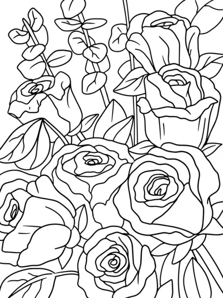 Virágcsokor Rózsa Gyerekkifestő Könyv Vektorillusztráció — Stock Vector