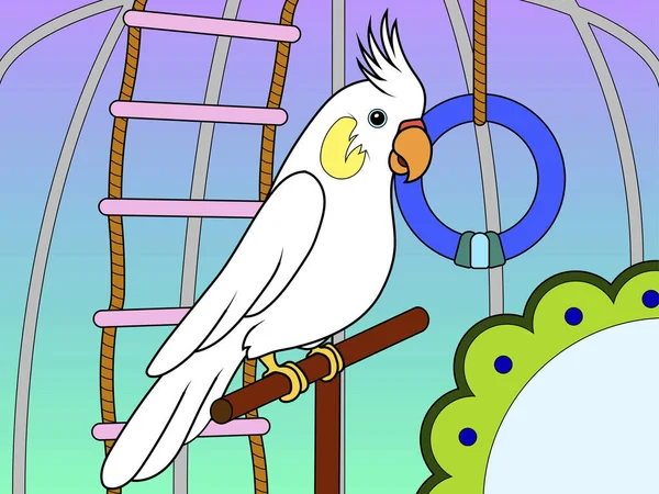 Home Pet Parrot Cage Enclosure Interior Children Color Raster Illustration — Stock Photo, Image