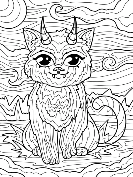 Devil Kitten Hells Pet Livro Colorir Crianças Desenho Mão Livre — Fotografia de Stock