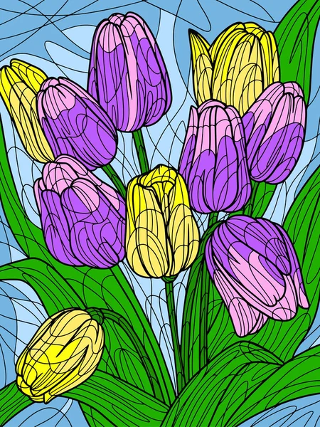 Flowers tulips. Color antistress for children and adults. Zen-tangle style. Raster