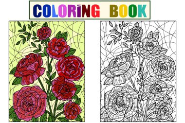 Flowers wild Rose example. Set Color and coloring book antistress for children and adults. Raster