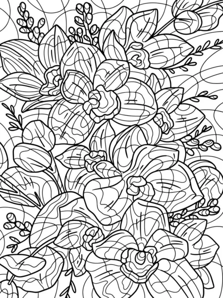Exotic Bouquet Flowers Hibiscus Tea Antistress Children Adults Illustration White — Stockvektor