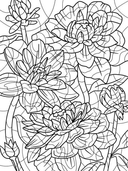 star lotus flower coloring page with pencil line art. Antistress for children and adults. Illustration on white background. Zen-tangle style. Hand draw