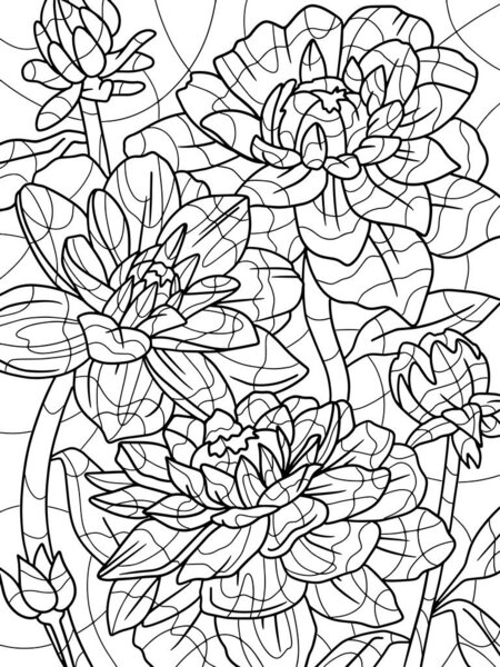 star lotus flower coloring page with pencil line art. Antistress for children and adults. Illustration on white background. Zen-tangle style. Hand draw
