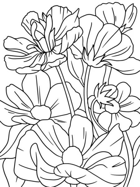 Decorative flower papaver coloring page with pencil line art. Black lines, white background, raster illustration.