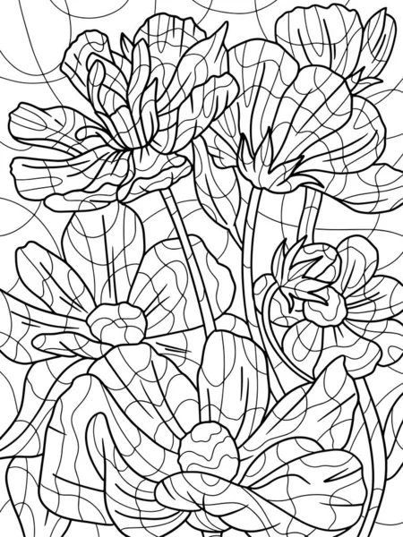 Dekoracyjna Kostka Brukarz Kwiat Kolorowanki Ołówkiem Linii Sztuki Antystresowe Dla — Zdjęcie stockowe