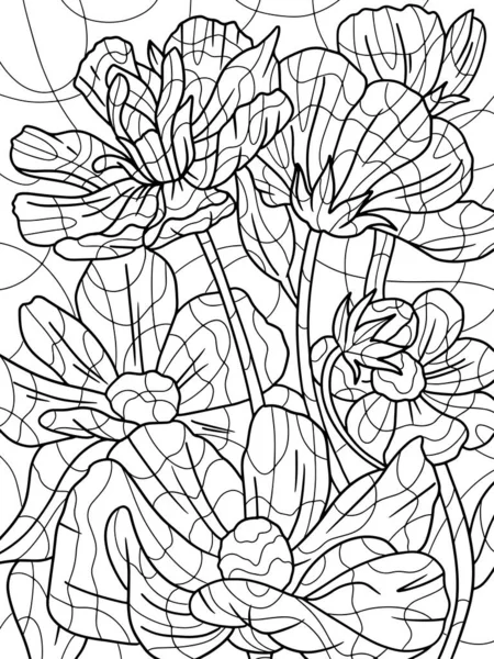 Página Colorir Papaver Flor Decorativa Com Arte Linha Lápis Stress — Vetor de Stock