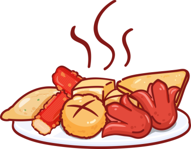 Kızarmış köfte logosu çizgi film tasarımı.