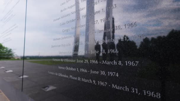 Statyczne Ujęcie Napisów Poświęconych Wojnom Wietnamie Korei Pomniku Sił Powietrznych — Wideo stockowe