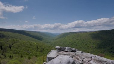 Batı Virginia 'daki Monongahela Ulusal Ormanı' nın bir parçası olan Dolly Sods Wilderness 'daki Red Creek Vadisi bir bahar günü Rohrbaugh Kayalıklarından görüldü. Statik geniş açı.