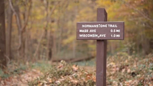 Sebuah Tanda Normanstone Trail Terletak Rock Creek Park Washington Selama — Stok Video