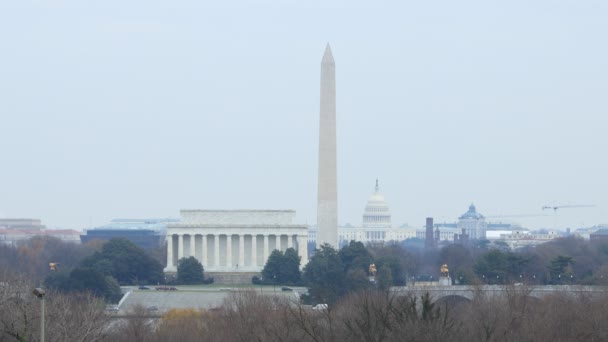Μνημείο Λίνκολν Μνημείο Ουάσινγκτον Και Θόλος Καπιτωλίου Ηπα Στην Ουάσιγκτον — Αρχείο Βίντεο
