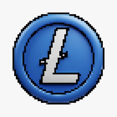 pixel style front view cryptocurrency LTC veya Litecoin blue coin ile çizgi film tarzı beyaz arkaplan, engelleme zinciri veya kripto para birimi tasarımı teması için iyi bir kullanım