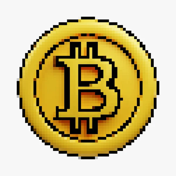 Пиксельный Стиль Мультфильма Вид Криптовалюта Btc Bitcoin Золотая Монета Белым — стоковое фото