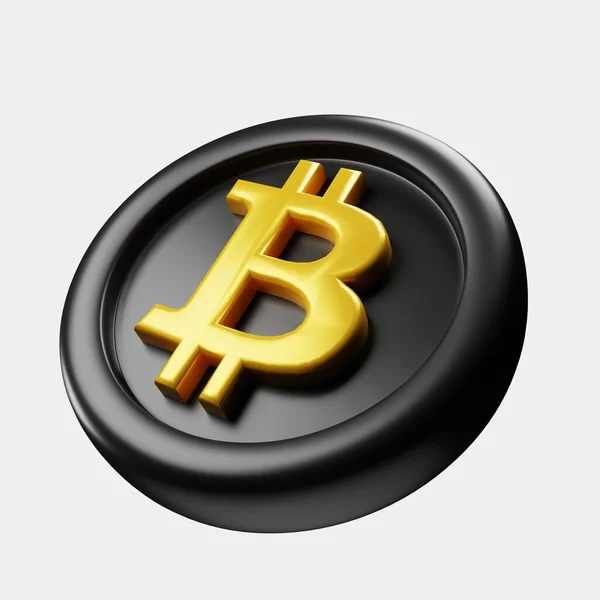 Рендеринг Левого Вида Криптовалюты Btc Bitcoin Черного Золота Мультяшным Стилем — стоковое фото