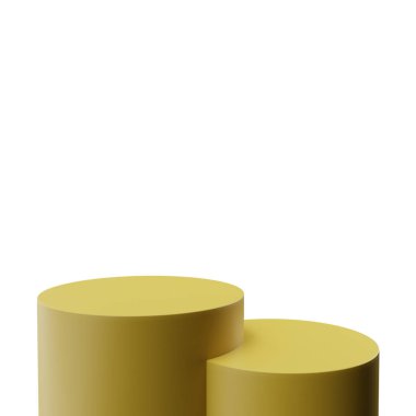 Ürün gösterisi ve reklam sonbahar sezonu teması için 3D gerçekçi canlandırma en az 2 silindirli geometrik sarı podyum