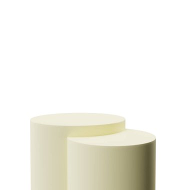3D gerçekçi canlandırma en az 2 yuvarlak şekilli geometrik krem pastel renk podyumu ürün vitrini ve reklam için