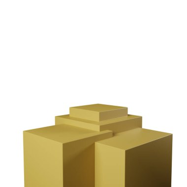 Ürün gösterisi ve reklam sonbahar sezonu teması için 3D gerçekçi yorumlama minimum 3 küp şeklindeki geometrik sarı podyum