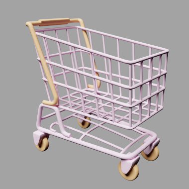 3D resimli alışveriş arabası veya tramvay çizgi film stili pembe ve turuncu pastel renkler ticaret için en iyi tasarım.