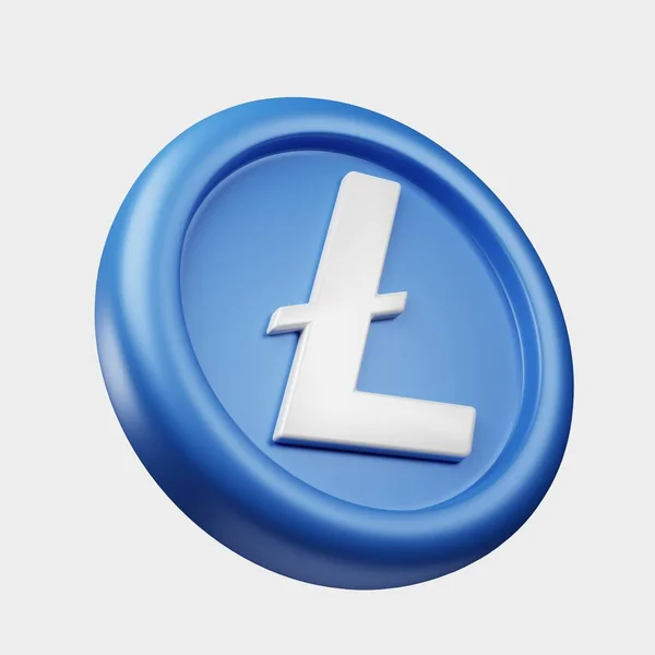 Рендеринг Криптовалюты Litecoin Ltc Голубая Монета Мультяшным Стилем Белый Фон — стоковое фото